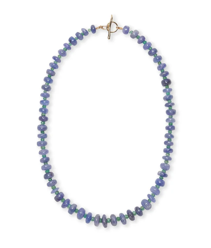 Gemstone birthstone necklace for women-Tanzanite & Emerald 14k Gold Necklace