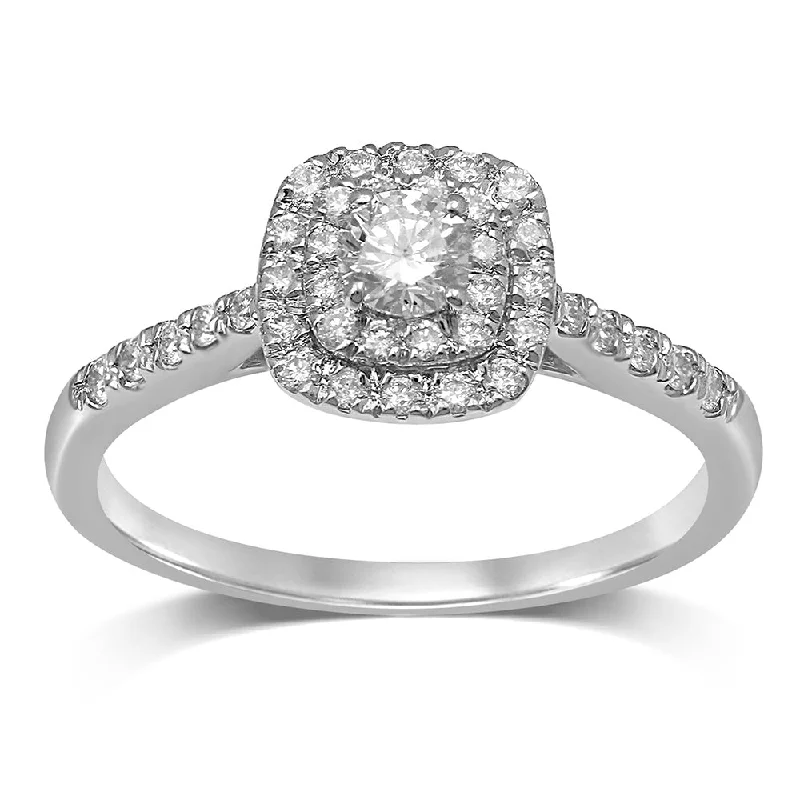 Custom-designed engagement ring for women-18ct White Gold 1/2 Carat Brilliant Diamond Double Halo Cushion Shaped Ring