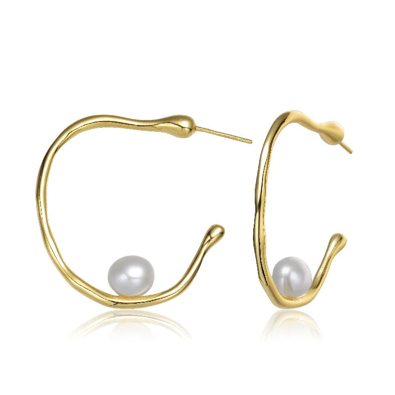 Silver hoop earrings for women-Delphine Boho Hoop Golden Pearl Earrings