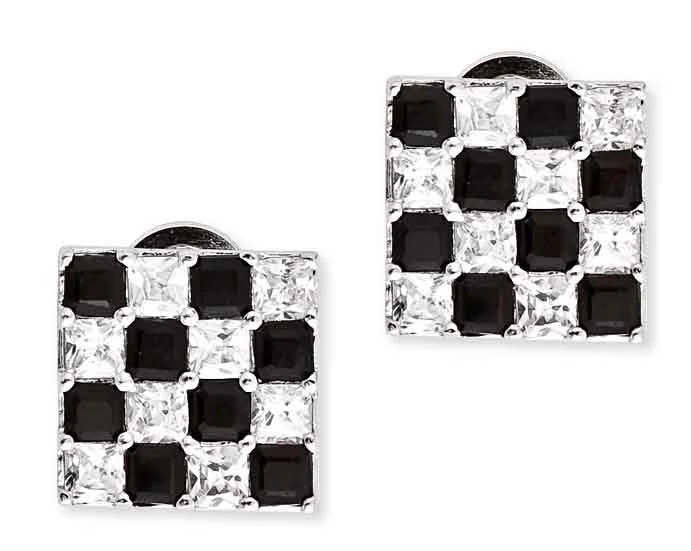 Trendy earrings for women-Aurore Zirconia And Black Square Shape Earrings