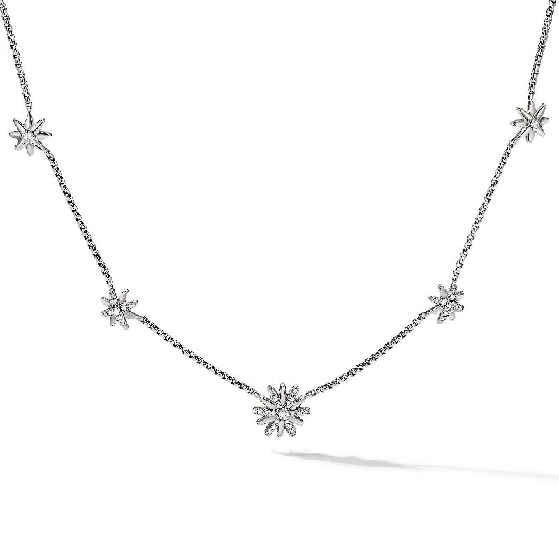 Classic gold necklace for women-Starburst Station Chain Necklace in Sterling Silver with Diamonds\, 9.5mm