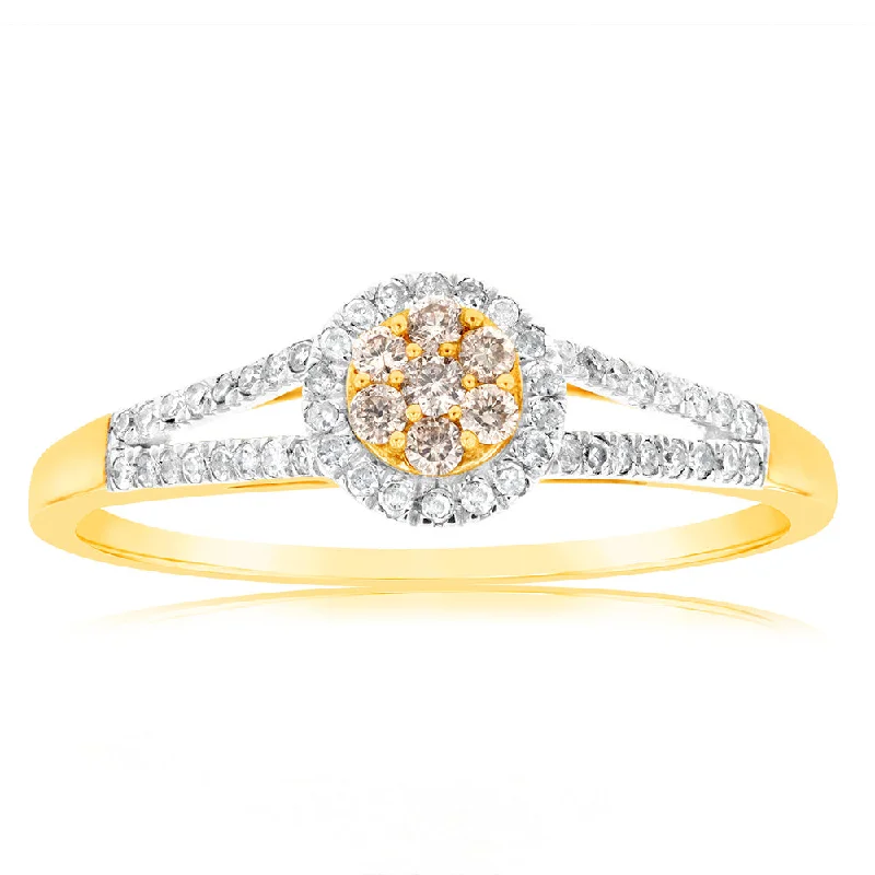 Classic engagement ring for women-9ct Yellow Gold Ring with 1/4 Carat of Diamonds