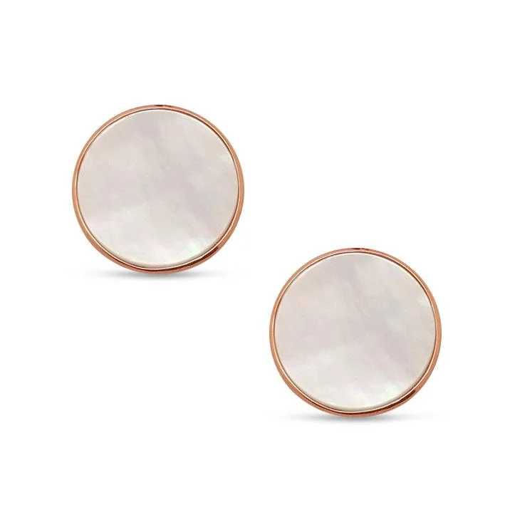 Silver drop earrings for women-Mother of Pearl Stud Earrings - Rose Gold Plated