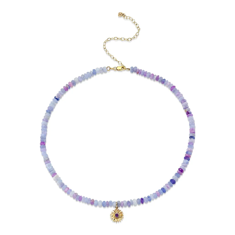 Elegant necklace for women-Gold & Amethyst Sunburst Heckmenite Necklace