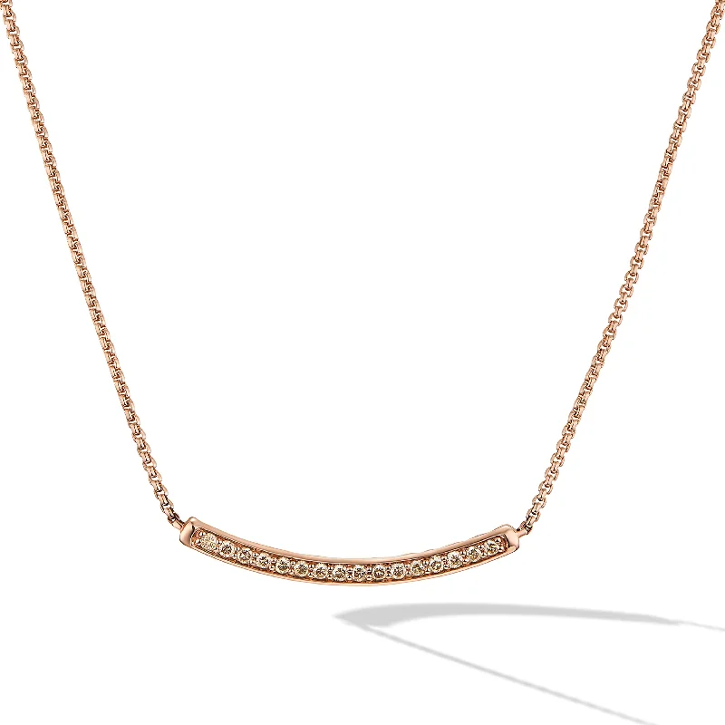 Fashion necklace for women-Petite Pavé Bar Necklace in 18K Rose Gold with Cognac Diamonds\, 1.25mm