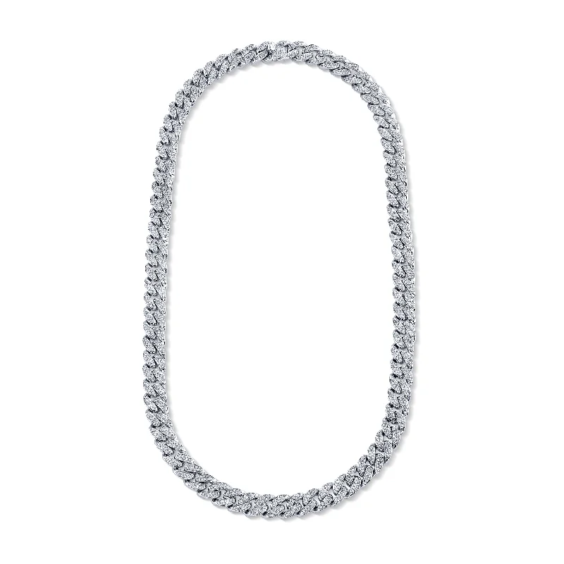 Unique gemstone necklace for women-MEN'S DIAMOND PAVE FLAT LINK NECKLACE