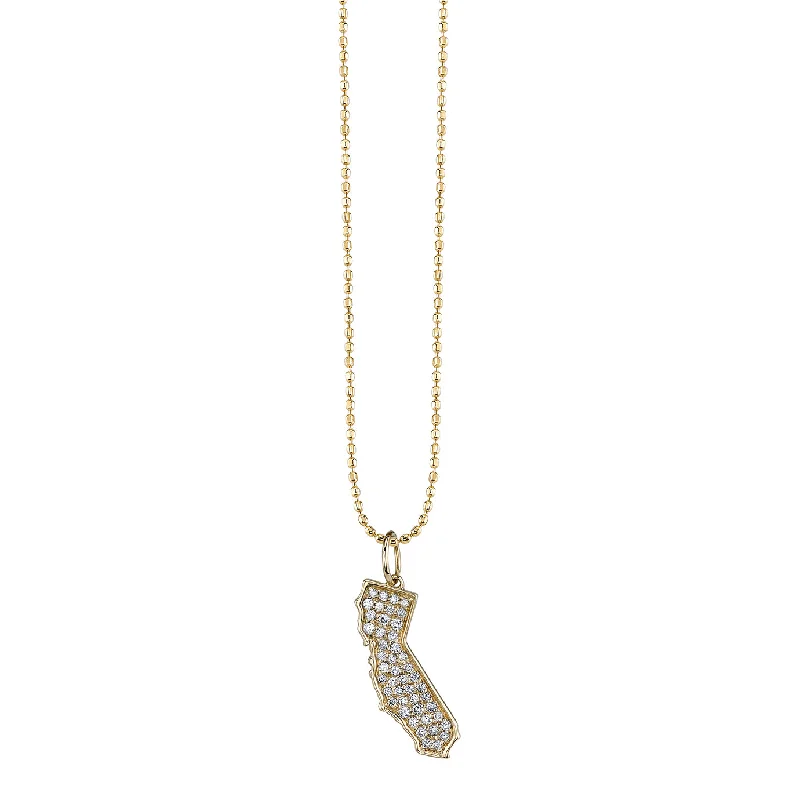 Layered gold necklace for women-Gold & Diamond California State Necklace