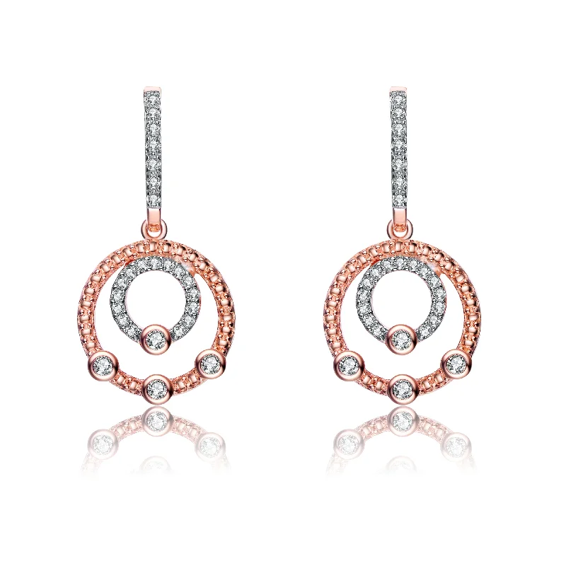 Sterling silver earrings for women-Rose Gold Overlay Cubic Zirconia Orbit Earrings