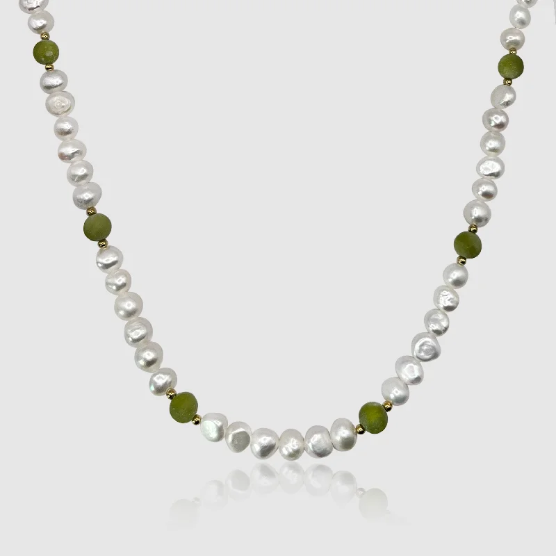 Minimalist necklace for women-Forest Green - Real Pearl Necklace