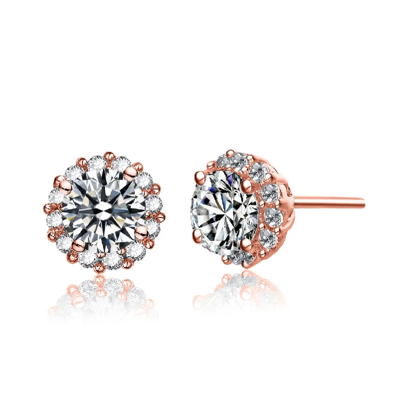 Vintage earrings for women-Genevive Stylish 18K Rose Gold Plated Pave Stud Earrings