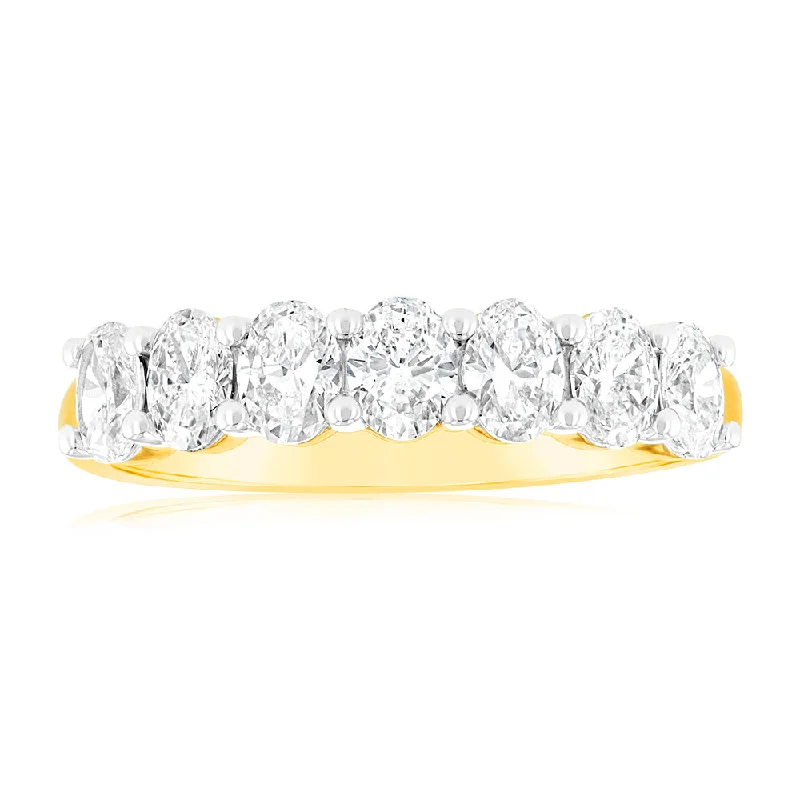 Double band engagement ring for women-Luminesce Lab Grown 1 Carat Oval Diamond Eternity Ring in 18ct Yellow Gold