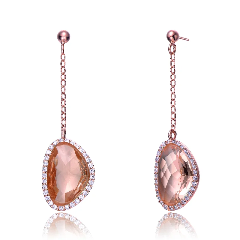 Statement diamond earrings for women-Rose Gold Overlay Bronze Cubic Zirconia Subtle Dangle Earrings