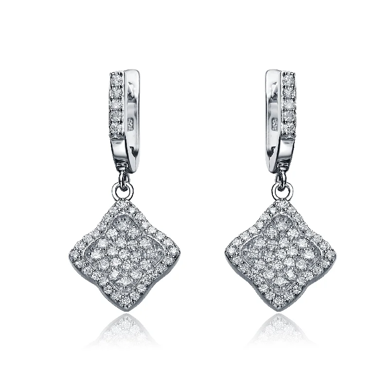 Diamond drop earrings for women-CZ SS Rhodium Plated Square Shape Drop Earrings