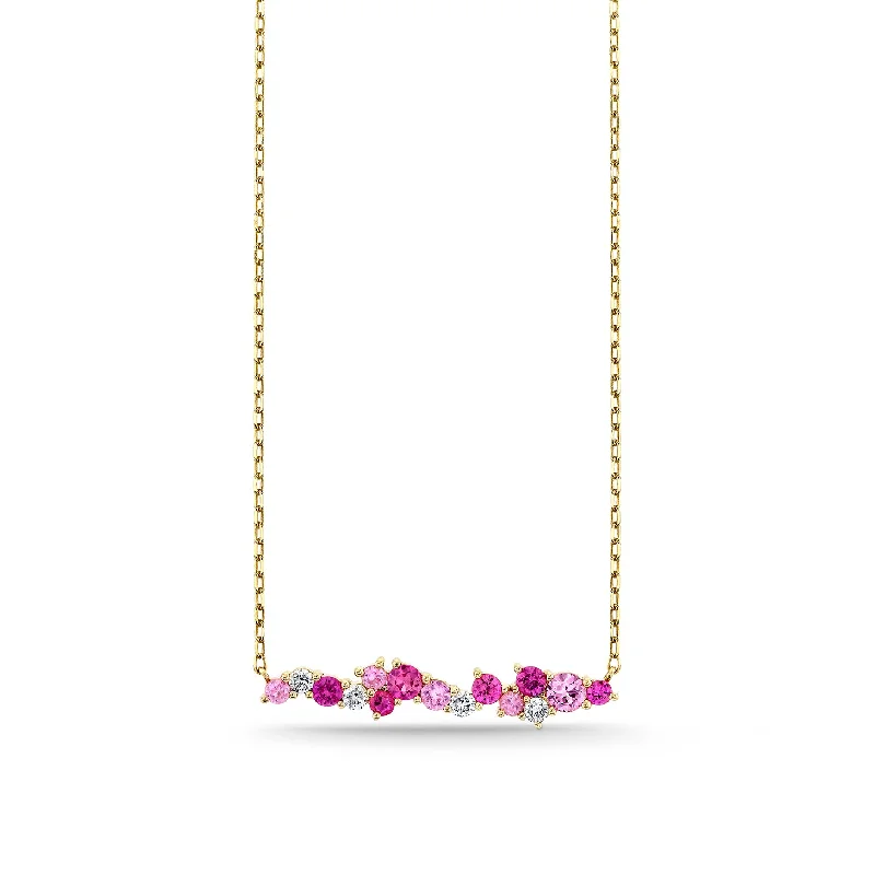 Diamond and ruby necklace for women-Gold & Diamond Pink Sapphire Cocktail Bar Necklace