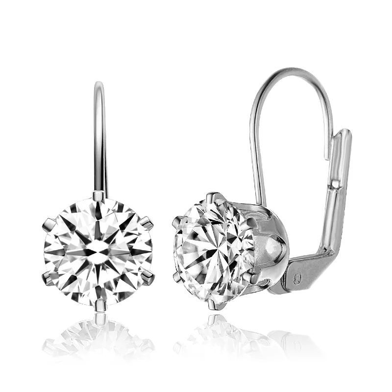 Clear crystal earrings for women-CZ Sterling Silver Cubic Zirconia Classic Leverback Earrings