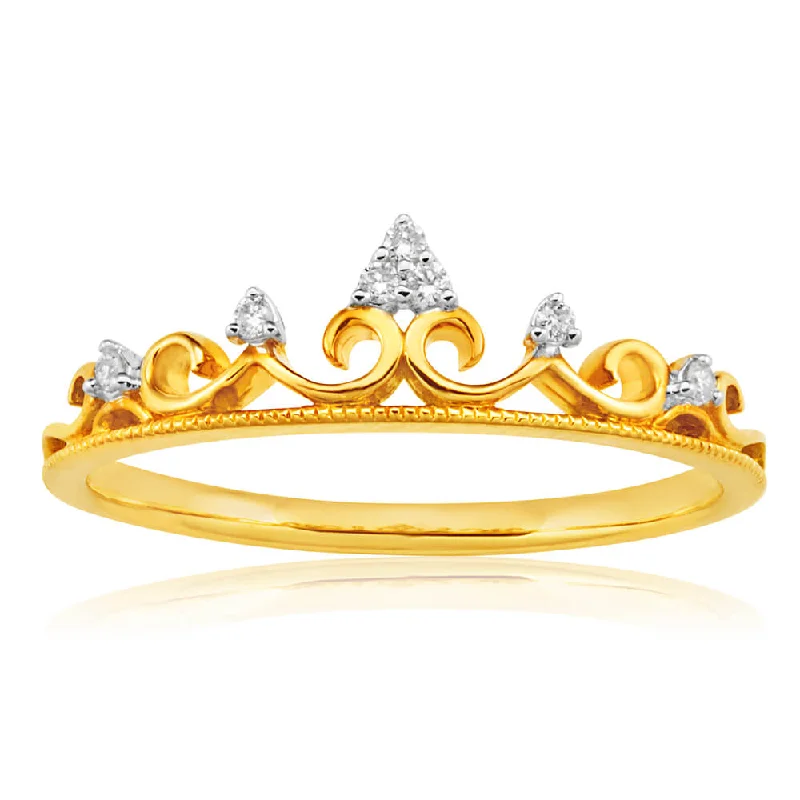 Custom-designed engagement ring for women-9ct Yellow Gold Crown Ring with 7 Diamonds