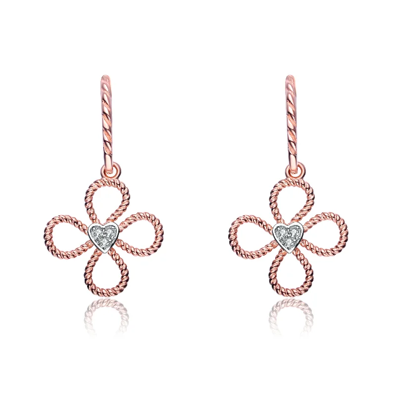 Luxury earrings for women-Rose Gold Overlay Cubic Zirconia Four Petal Flower Last Pair Earrings