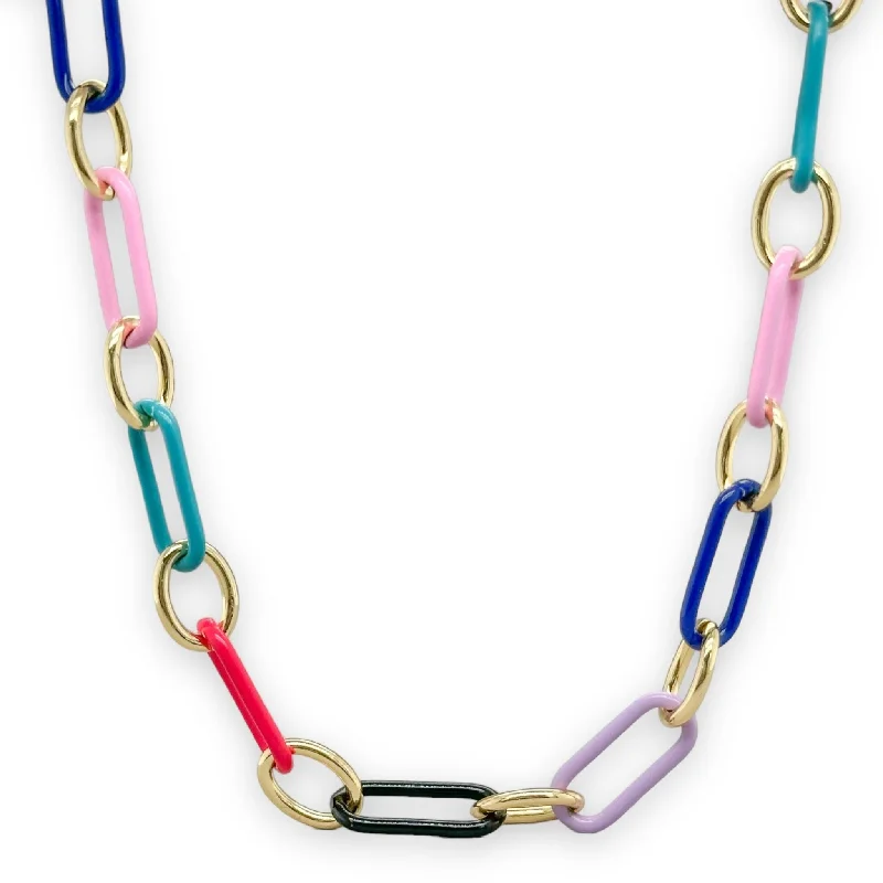 Ruby necklace for women-YGP Multi Color Enamel Paperclip Necklace