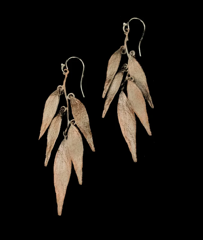 Elegant hoop earrings for women-Fine Weeping Willow Silver Five Leaf Earrings