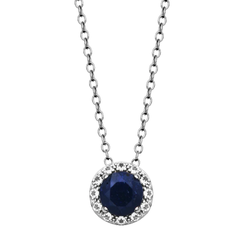 Gemstone birthstone necklace for women-Sterling Silver Blue Corundum White Topaz Pendant Necklace