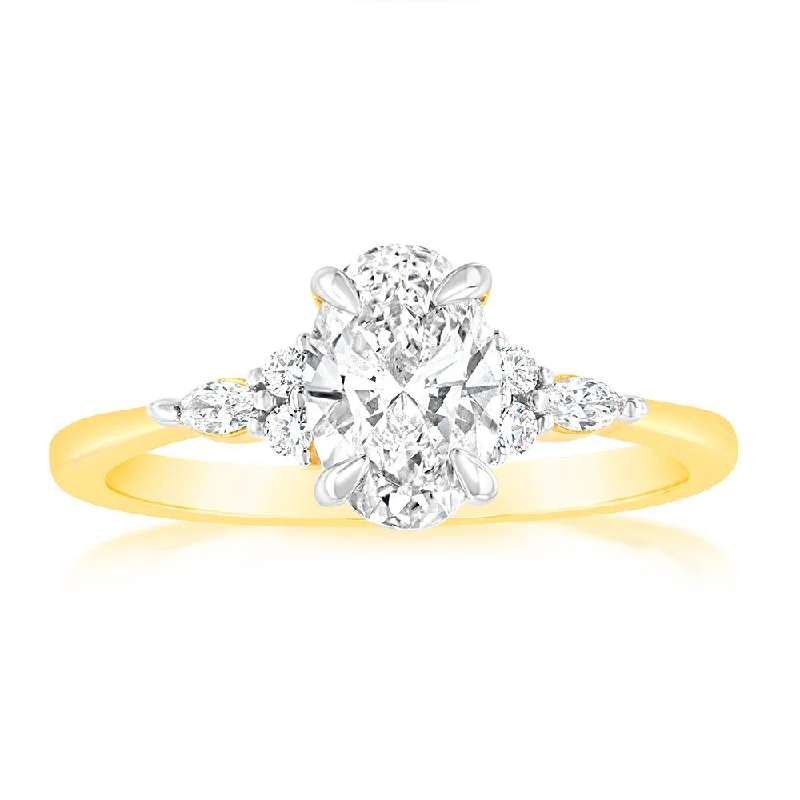 Affordable engagement ring for women-Luminesce Lab Grown 18ct Yellow Gold 1.10 Carat Diamond Solitaire Ring with 1 Carat Oval Center Diamond