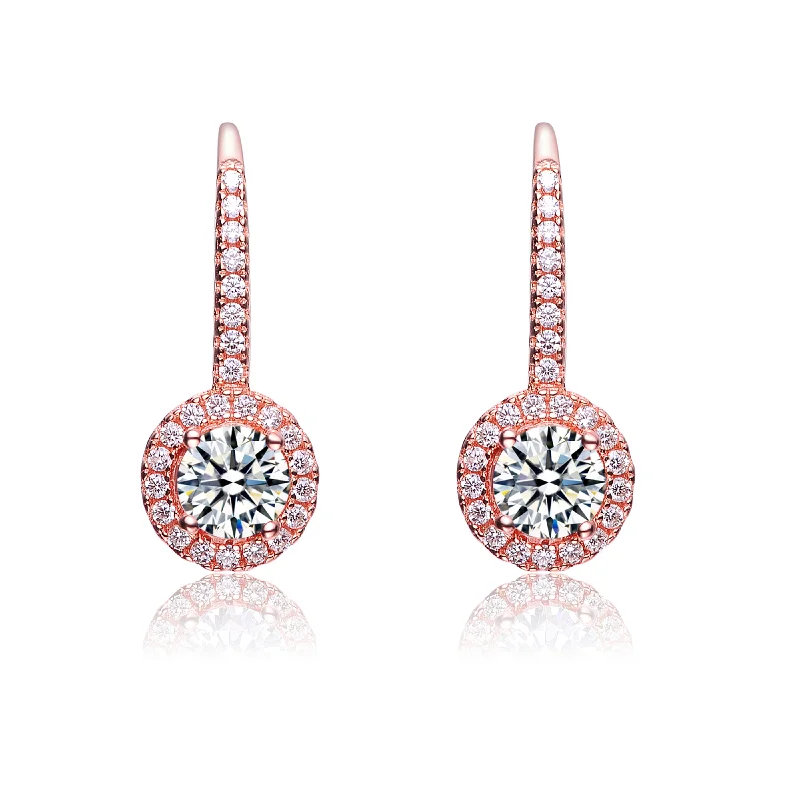 Diamond dangle earrings for women-Sterling Silver Cubic Zirconia Round Dangle Earrings