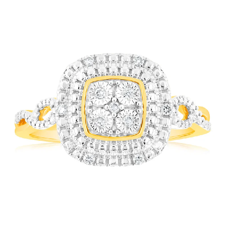 Sparkling engagement ring for women-Luminesce Lab Grown 9ct Yellow Gold Ring with 11 Brilliant Cut Diamonds