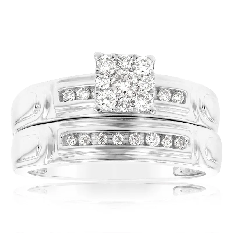 Engagement ring with diamonds for women-9ct White Gold 1/3 Carat Diamond With 23 Brilliant Cut Diamonds