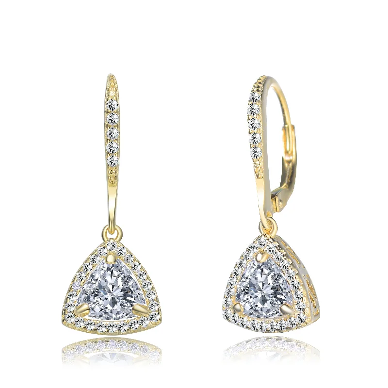 Fashion earrings for women-Sterling Silver with Gold Plated and Cubic Zirconia Drop Earrings