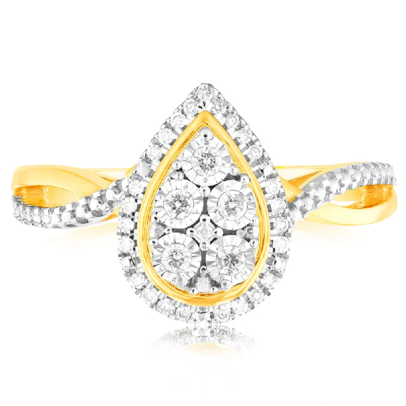 Solitaire diamond engagement ring for women-9ct Yellow Gold 1/6 Carat Diamond Pear Shaped Ring