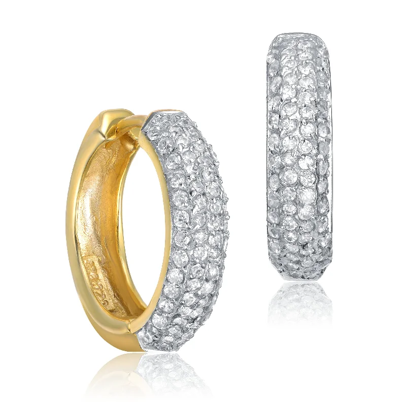 Chunky earrings for women-Gold-Plated Sterling Silver Pave Cubic Zirconia Hoop Earrings