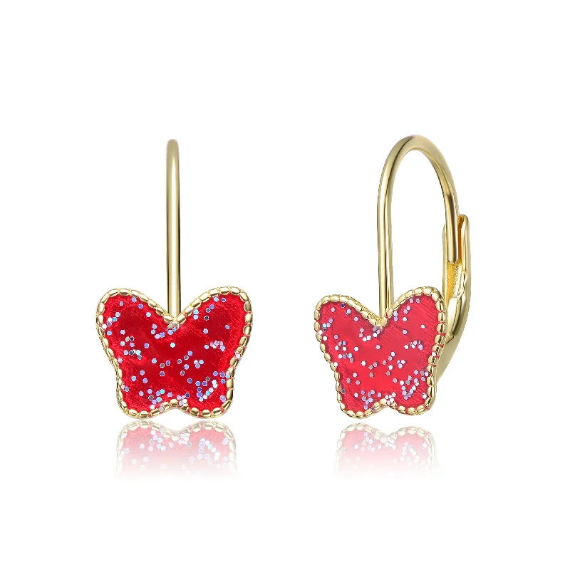 Multi-layer earrings for women-Dainty Toddler/Young Kids 14K Gold Plated Red Butterfly Earrings