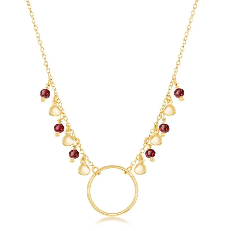 Custom gold necklace for women-YGP Sterling Dangling Garnet & Discs Necklace