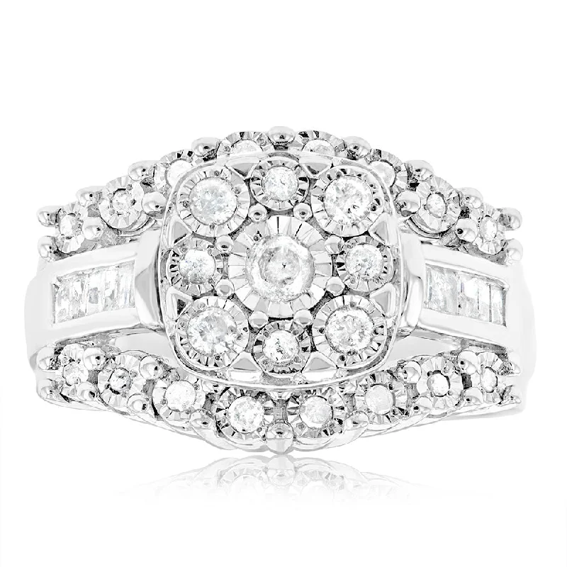 Oval cut engagement ring for women-1/2 Carat Diamond Dress Ring with 37 Diamonds in Sterling Silver