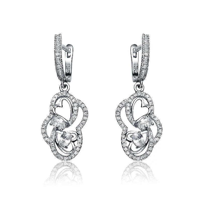 Silver hoop earrings for women-Sterling Silver Clear Cubic Zirconia Open Knot Earrings