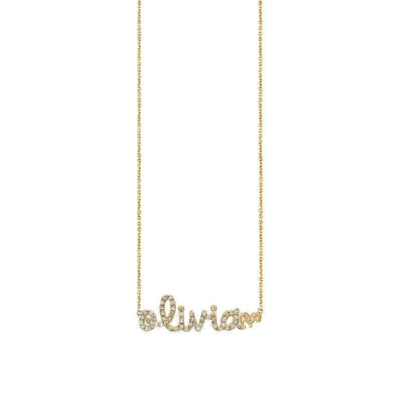 Choker necklace for women-Gold & Diamond Small Custom Script Aries Zodiac Necklace