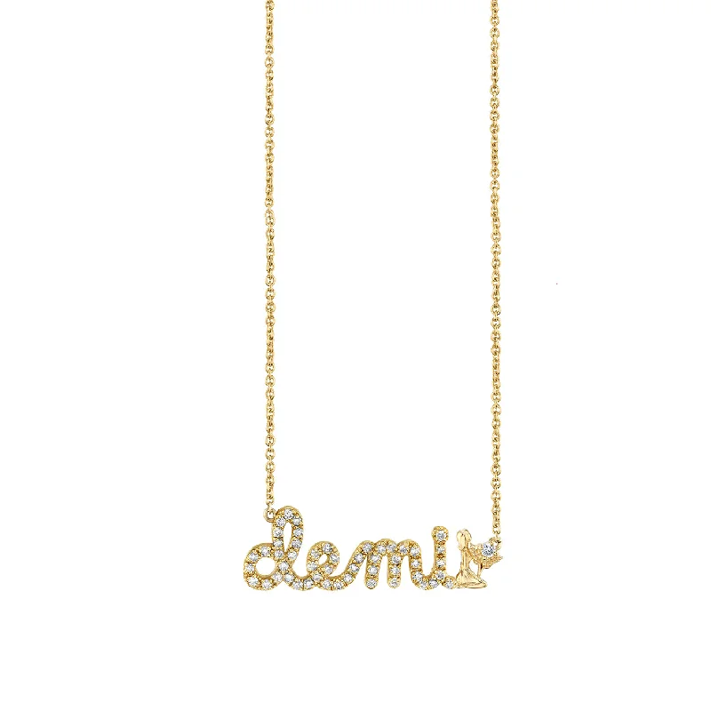 Chain necklace for women-Gold & Diamond Small Custom Script Virgo Zodiac Necklace