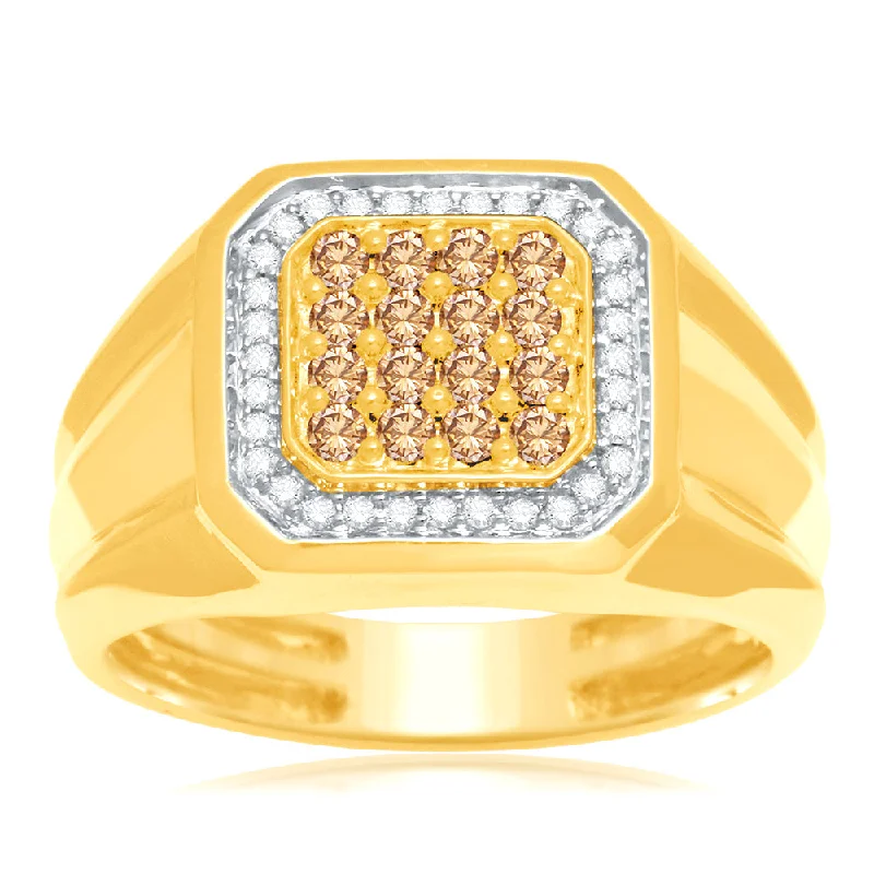 Engagement ring with side stones for women-Australian Diamond 9ct Yellow Gold Gents Ring with 1/2 Carat of Diamonds