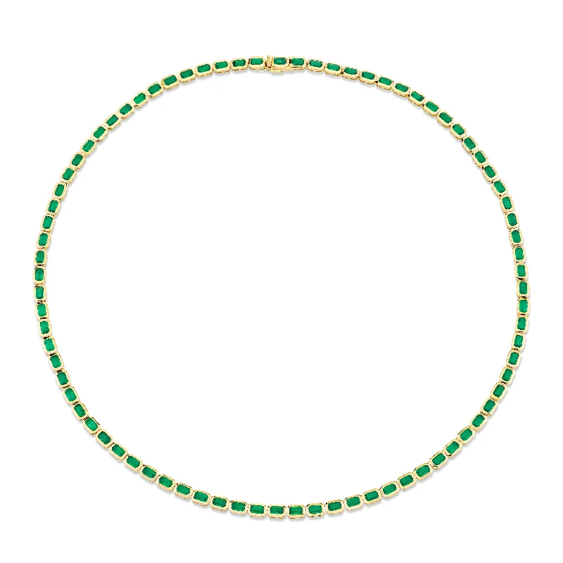 Matching necklace and earrings for women-READY TO SHIP MEN'S EMERALD BEZEL TENNIS NECKLACE