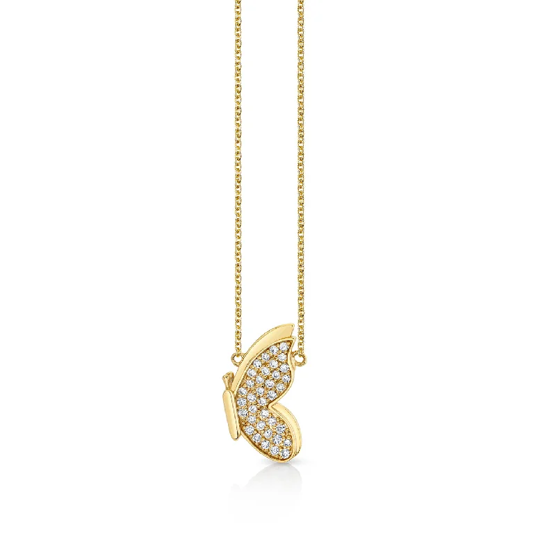 Simple chain necklace for women-Gold & Diamond Small Flying Butterfly Necklace