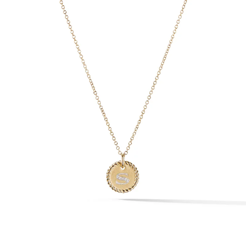 Elegant necklace for women-Initial Charm Necklace in 18K Yellow Gold with Diamond S