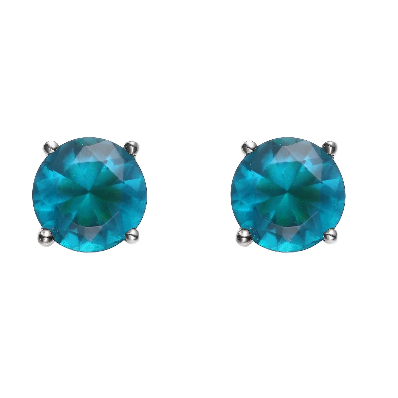 Diamond earrings for women-Sterling Silver Blue Topaz Cubic Zirconia Round Earrings