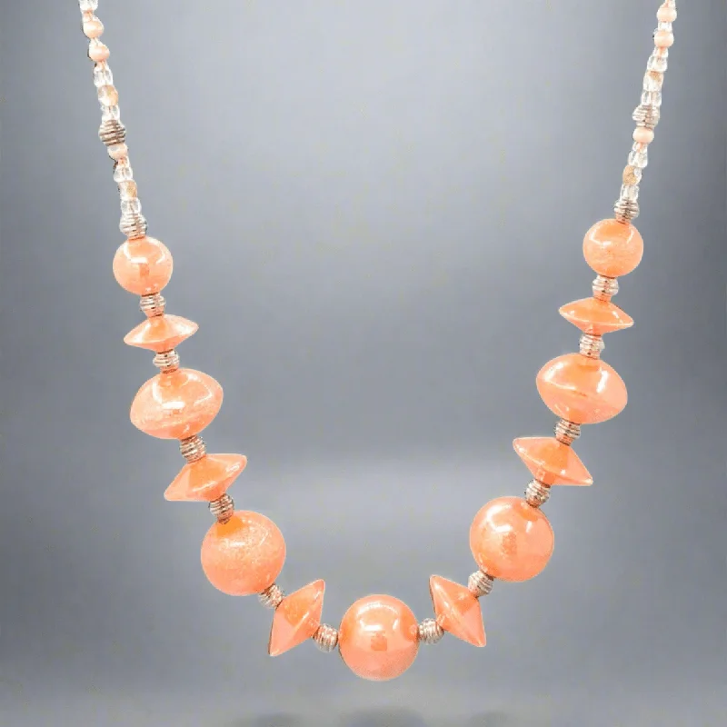 Unique necklace for women-STST Peachy Orange Murano Glass Beaded Necklace