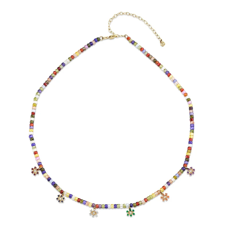 Beaded necklace for women-Gold & Diamond Multi Marquise Eye Flower Multicolor Zircon Necklace