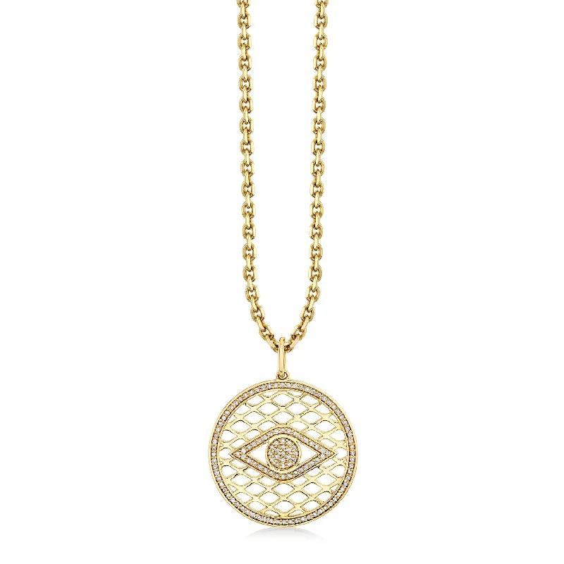 Simple chain necklace for women-Gold & Diamond Fishnet Eye Pendant