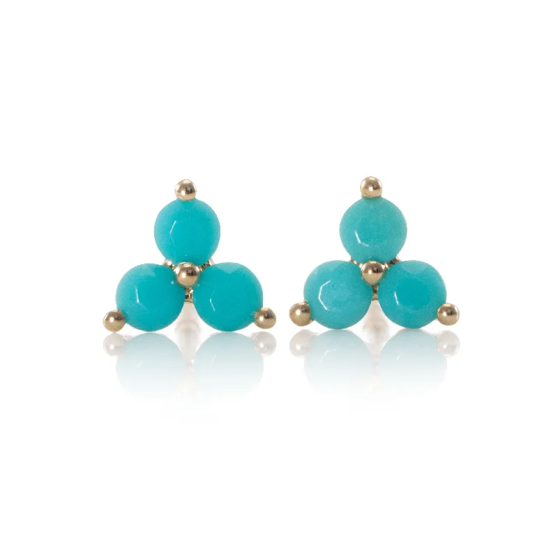 Simple gold earrings for women-Flora Turquoise Studs