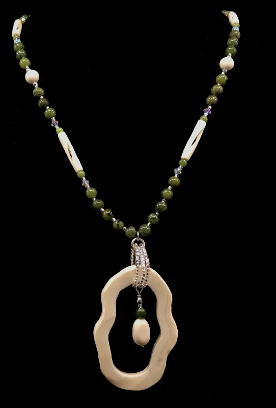 Adjustable chain necklace for women-Necklace- J. Pardue, Walrus Ivory & Jade, Large