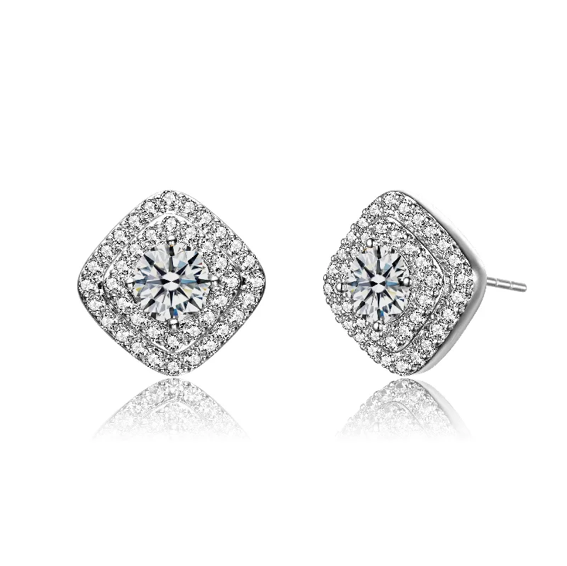 Sapphire earrings for women-Gold Plated Clear Cubic Zirconia Pave Stud Earrings