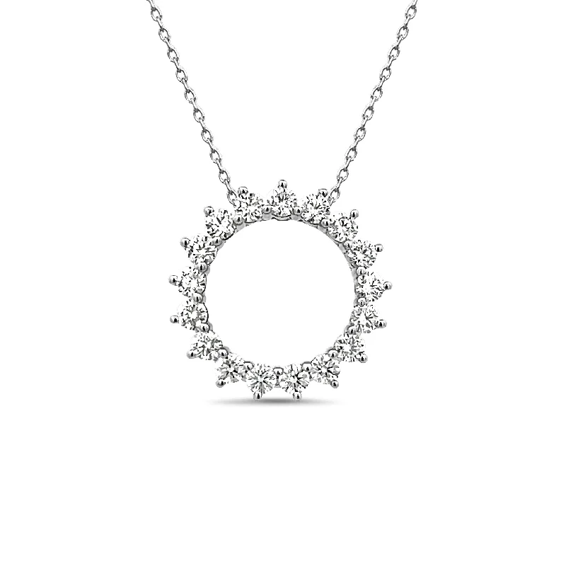 Diamond eternity necklace for women-Three Prong Diamond Circle Pendant