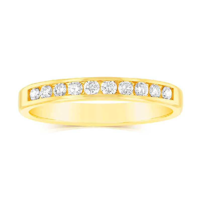 Unique halo engagement ring for women-9ct Yellow Gold  1/3 Carat Diamond Eternity Ring with 10 Channel Set Diamonds